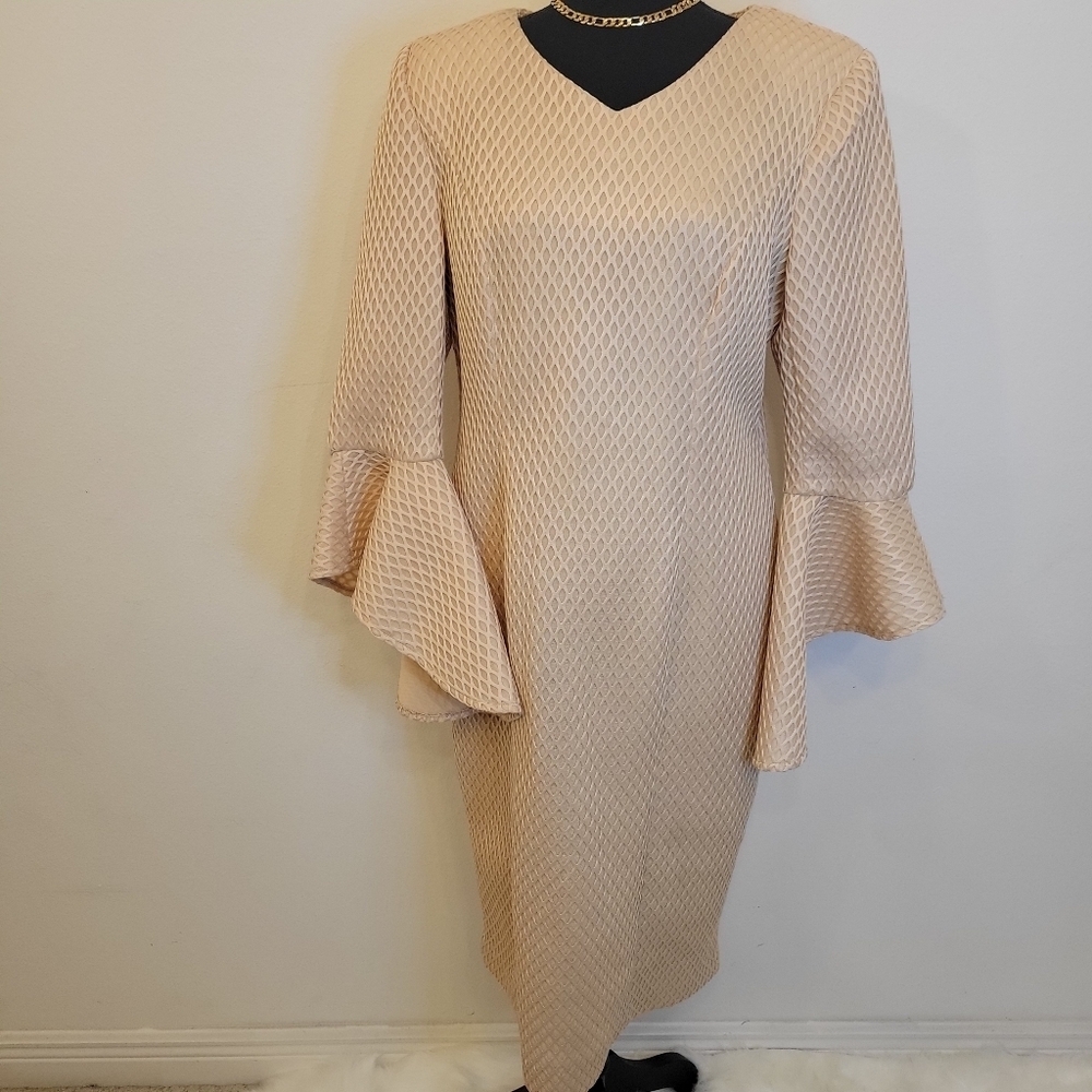 Diana Special Occasion Dress With Bell Sleeves, Tan, Sz 12
